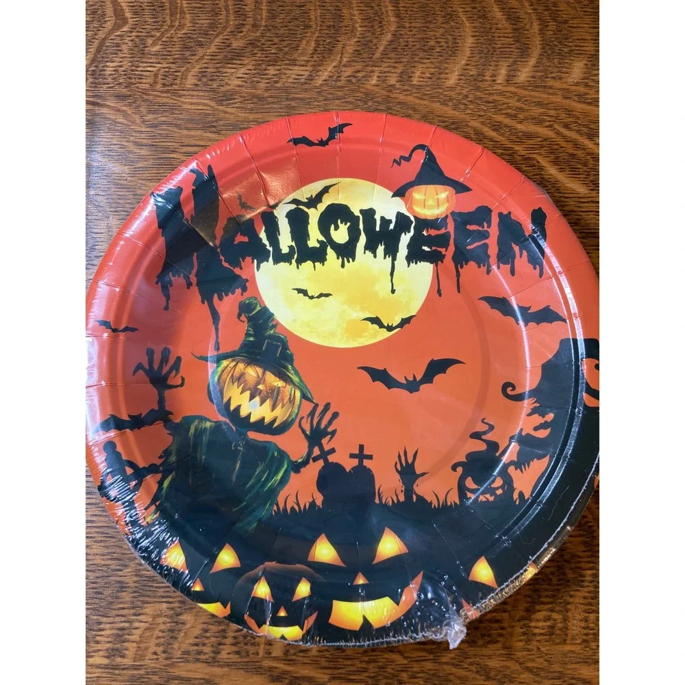 Halloween Decor Bundle Fuzzy Black Spider Red Eyes & Foil Bat Paper Fan Accents